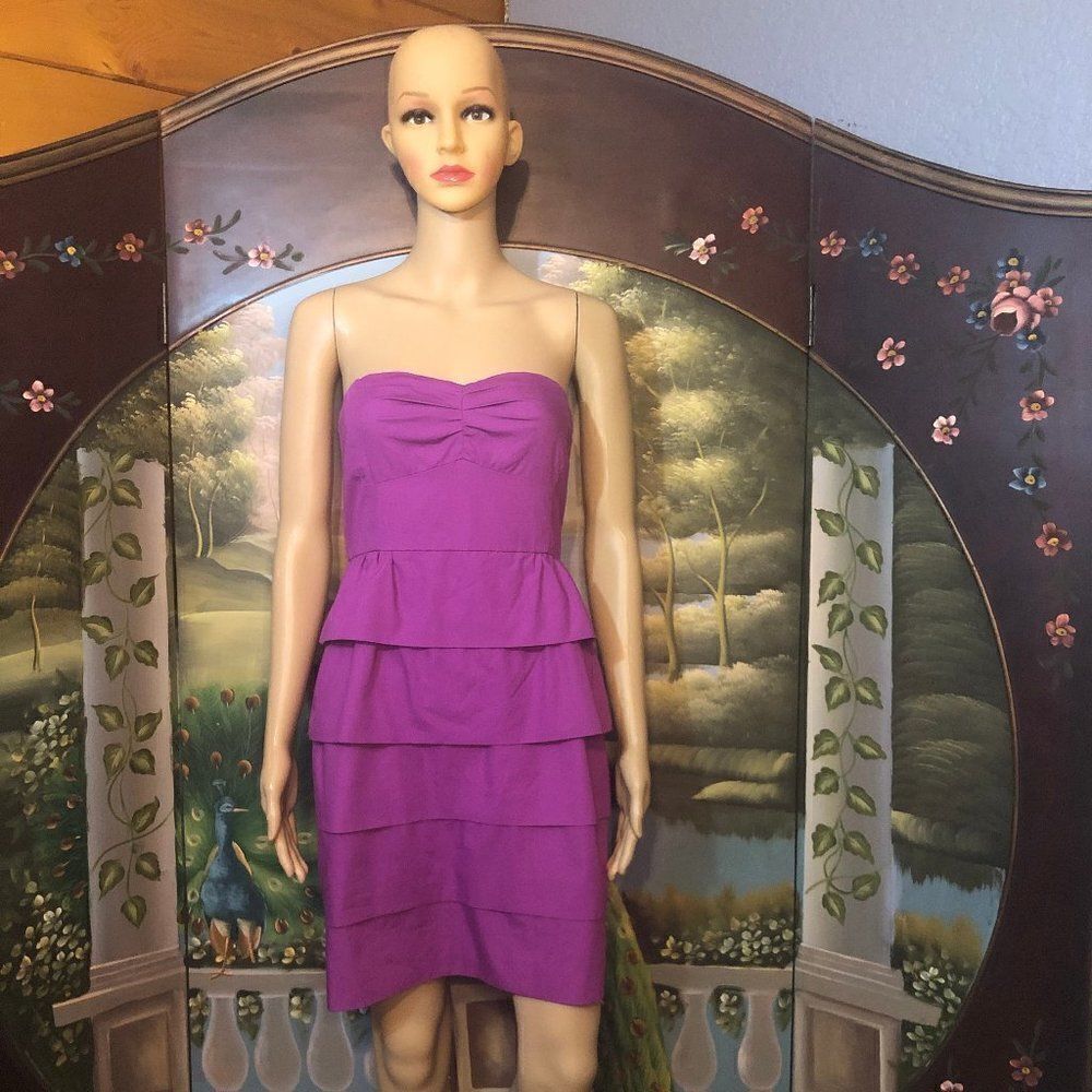 J. Crew Purple tiered Strapless Sweetheart Dress 4